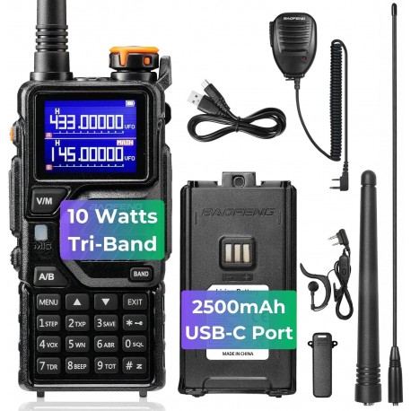 Radio Portátil BAOFENG K5PLUS Tri-Band 10W – VHF/UHF/1.25M Airband NOAA FM
