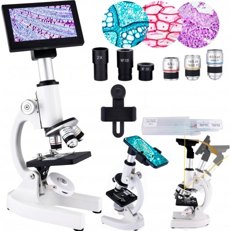 Microscopio monocular compuesto 40X-2000X con pantalla 4.3"