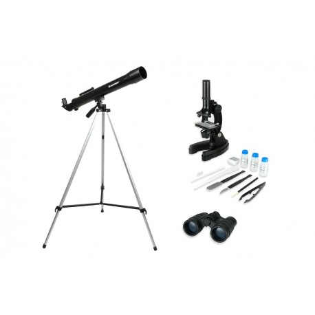 Combo Telescopio Microscopio y Binoculares para niños Celestron