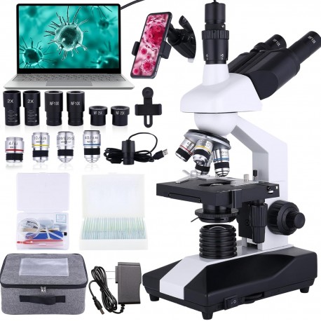 Microscopio trinocular compuesto 40X-5000X con camara 2.1mp MIC35