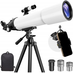 Telescopio refractor 90/500mm con estuche y adaptador de celular