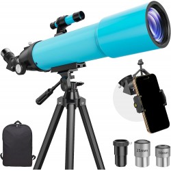 Telescopio refractor 90/500mm con estuche y adaptador de celular Azul