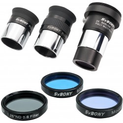 Kit de Accesorios SVBONY SV233 de 1.25" Oculares Plössl 6 mm 17 mm Barlow 2X 3 Filtros y Estuche